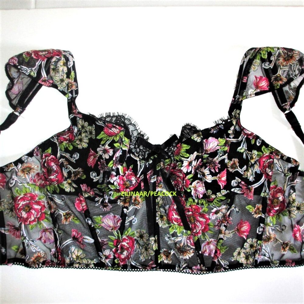 36C VICTORIA'S SECRET Dream Angels Unlined Bra Top Black Pink Floral Embroidered - Picture 6 of 8